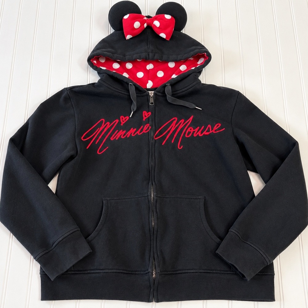 Authentic Disney Parks Minnie Mouse Signature Zip-Up Costume Hoodie Black Red XL